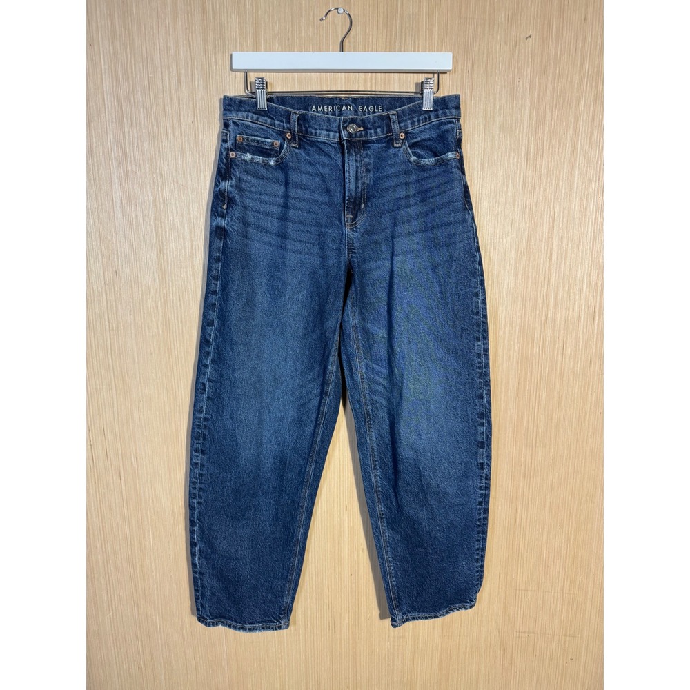 American Eagle Barrel Leg Jeans Dark Wash High Rise Blue Denim Womens Long Tall